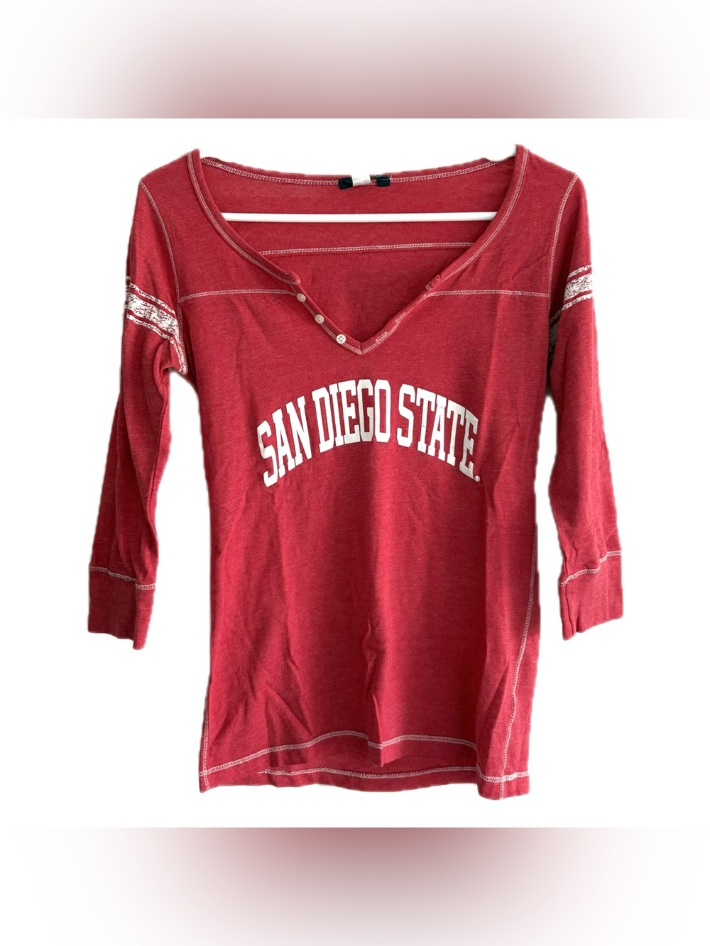 SDSU Red 3/4 Sleeve Button Detail Henley Shirt